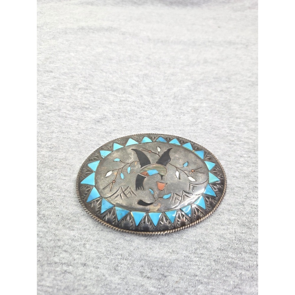 Navajo Benjamin Becenti Sterling Silver Turquoise Inlay Hummingbird Belt Buckle